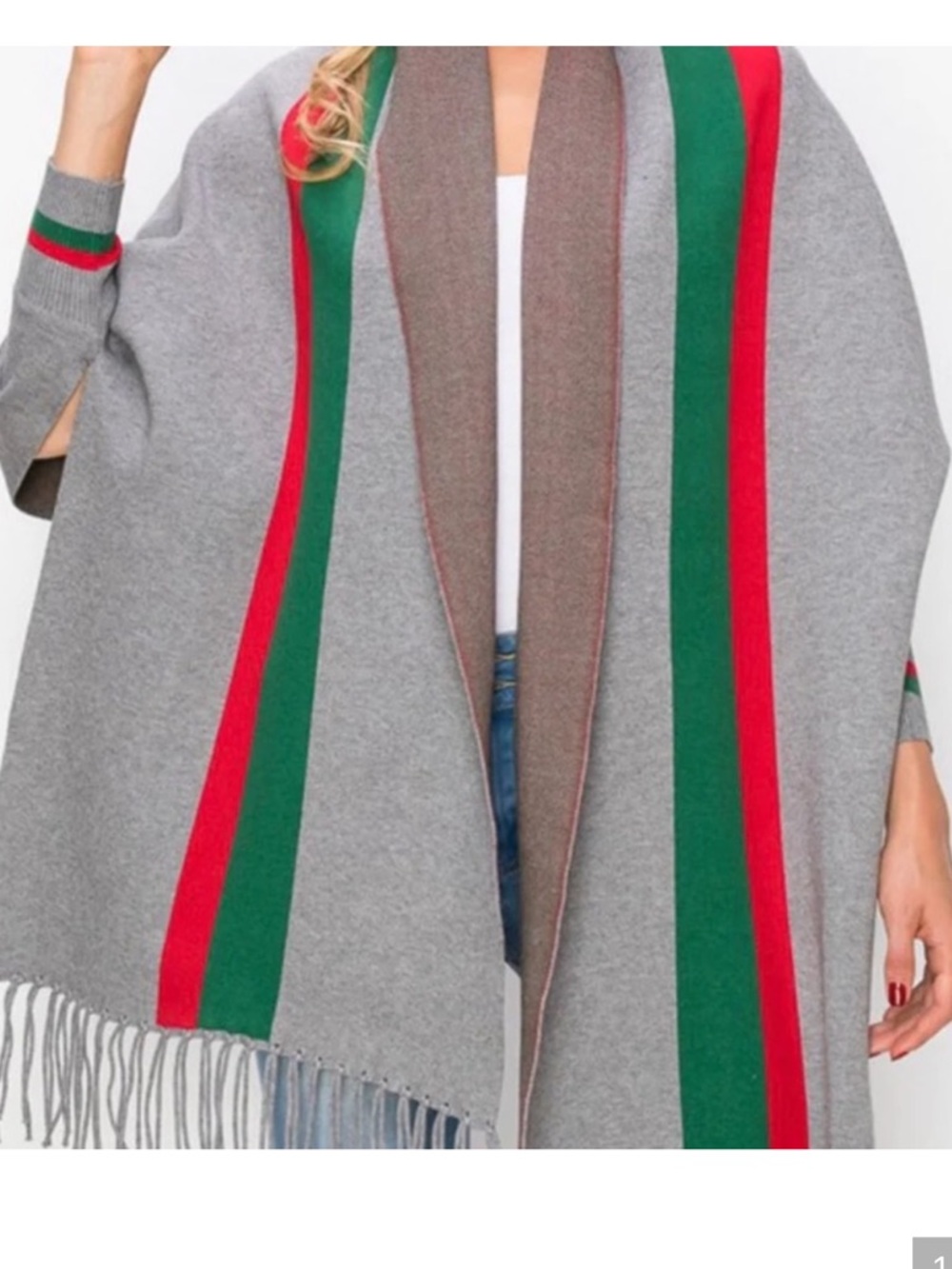 Green and red striped poncho